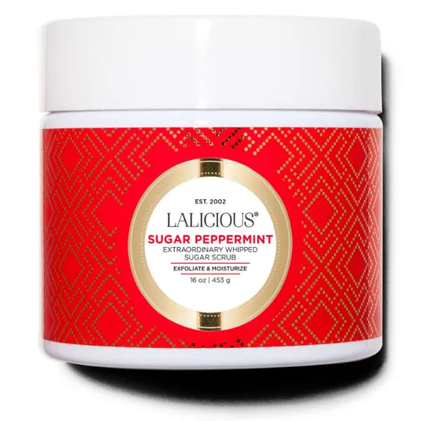 LaLicious Sugar Peppermint Extraordinary Whipped Sugar Scrub - Cane Sugar Body & Foot Scrub, Exfoliating & Moisturizing Skin Care with Coconut Oil & Honey, No Parabens (16oz)