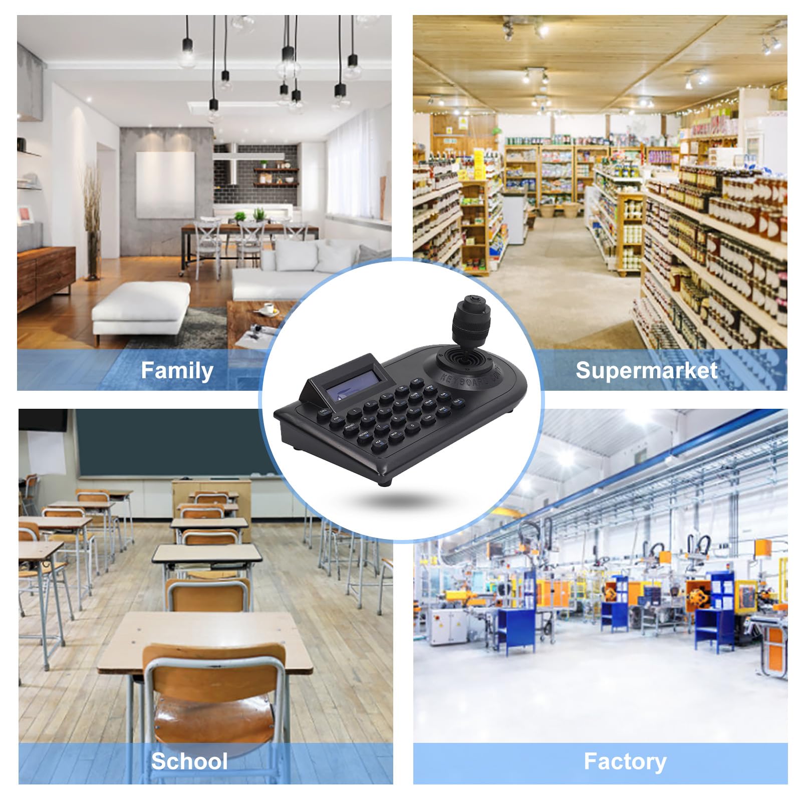 Eujgoov 4D Surveillance Keypad Controller, Joystick Analog PTZ Camera Keyboard LCD Display Screen 4D PTZ Camera Controller (UK Plug)