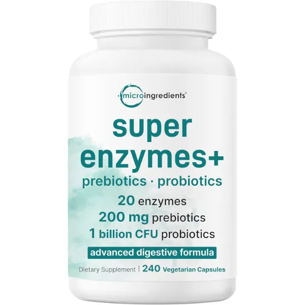 Micro Ingredients Super Enzymes with Prebiotics & Probiotics, 240 Veggie Capsules | Digestive Enzymes for Women & Men | Probiotic, Bromelain, Psyllium Husk & More | Immune & Gut Health Support*