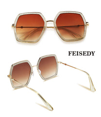 FEISEDY Women Large Hexagon Inspired Sunglasses Fashion Irregular Design Style Geometric B2503