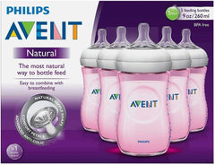AVENT Philips Natural Pink Baby Bottles SCF693/58, 260 ml, 5 Pack