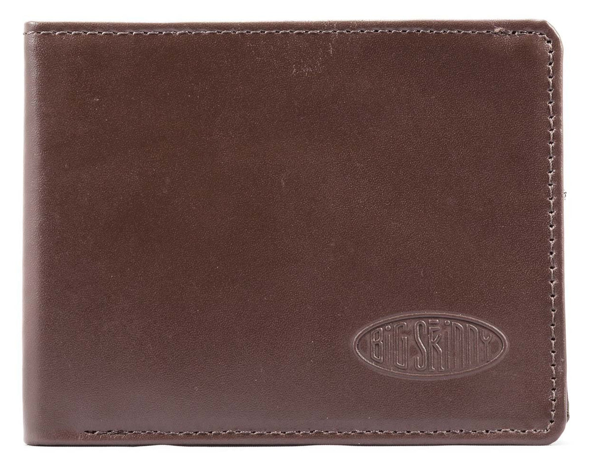 Big Skinny Men's Slimline Leather Bi-Fold Slim Wallet, Holds Up to 25 Cards - ‎Brown