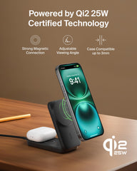 Belkin UltraCharge 2-in-1 Wireless Charger 25W, Qi2.2 Certified MagSafe Compatible Charger, Charging Station for iPhone 17, Air, AirPods, Pixelsnap, Magnetic Stand with USB-C Port, 45W Adapter - Black