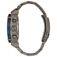 Bulova Men's Icon High Precision Quartz Chronograph Watch, Curved Mineral Crystal, 300m Water Resistant, Continuous Sweeping Secondhand, Luminous Markers - Grey Ion Plated/Blue and Orange Accents