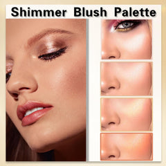 GEEWHILE Shimmer Blushers For Cheeks Make Up, 4 Colors Long-Lasting Blush Palette, 3 In 1 Blusher Contouring Highlighting, Natural-Looking Powder Smudge-proof & Sweat-Resistant Blush for Women (02)