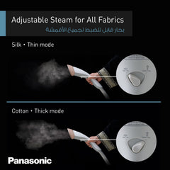 Panasonic 2000W Vertical Garment Steamer, Quick Care with Powerful Steam Upto 40g/min, 1.5X Wider Head, Large 1.5L Detachable Tank, Glove, NI-GSG060WTH, Ideal for Delicate Clothes, Long Garments Abaya