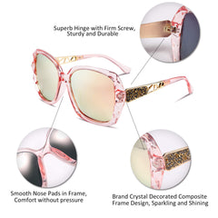 FEISEDY Polarized Women Square Sunglasses Sparkling Composite Shiny Frame B2289