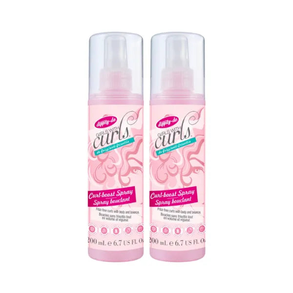 Dippity-Do Girls With Curls De-Frizz Curl-Boost Spray, Light, 3-in-1 Hair Spray for Refreshing Curly Wavy Hair, Hibiscus, Olive Oil, Anti Frizz Bouncy Curls For Women, Air Dry, Alcohol Free, 2 Pack