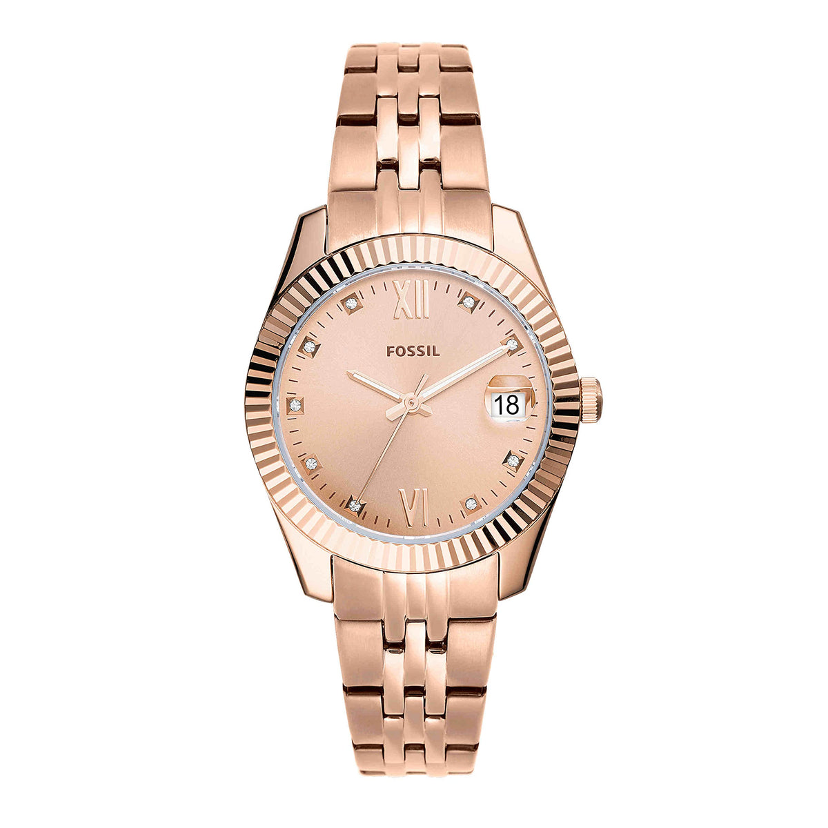 Fossil Scarlette Mini Three-Hand Date Stainless Steel Watch - ES5061 Rose Gold