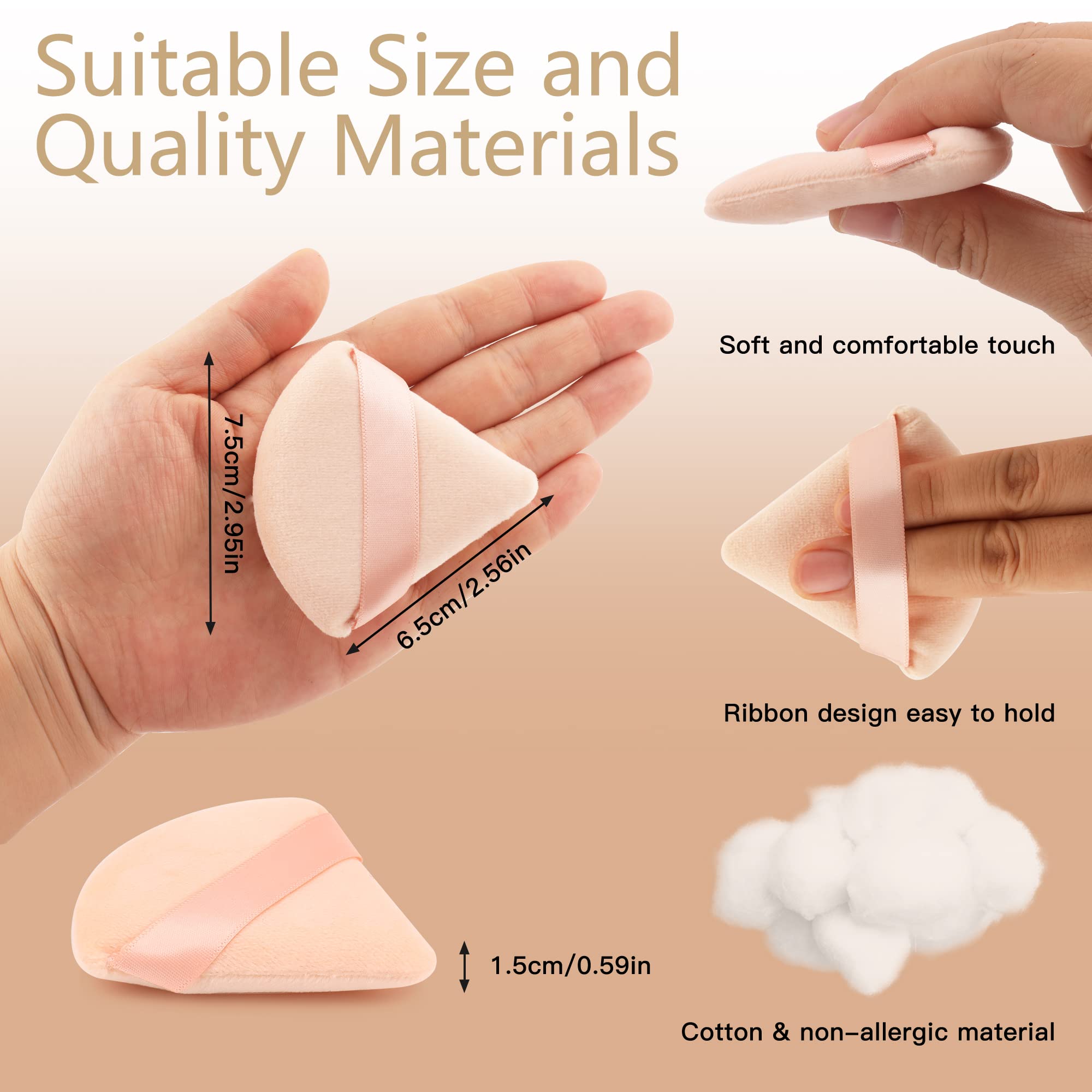 2 Pcs EVAOUXIU Triangle Powder Puff for Face Powder, Soft Plush Setting Powder Puff, Velour Cosmetic Foundation Blender Sponge Beauty Makeup Tools (Pink&Nude)