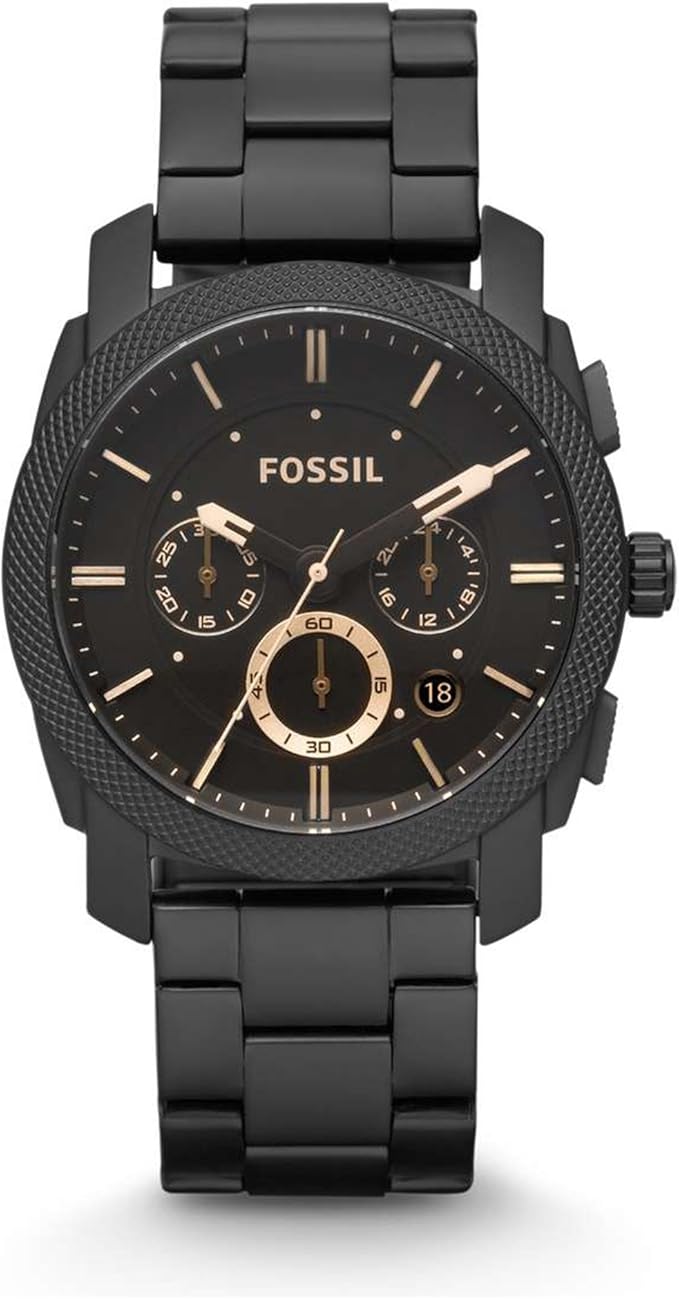 Fossil Machine Men's Black Dial Stainless Steel Band Chronograph Watch - Fs4682, Analog black  Display