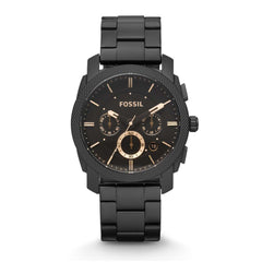 Fossil Machine Men's Black Dial Stainless Steel Band Chronograph Watch - Fs4682, Analog Display