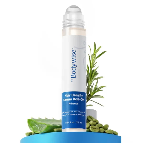 Be Bodywise Advanced Hair Density Roll-On Serum 25 ml | 5% Saw Palmetto, 3% Rosemary, 1% Caffeine Herbasome & 3% Fenugreek | Scalp Serum for Reduced Hair Fall | Men & Women