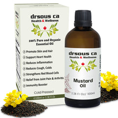 Drsous Ca Organic Mustard Oil 100ml | 100% Cold Pressed Therapeutic Grade Massage Oil for Skin care, Hair care, Cold and Cough Relief, Reducing Gum Swelling | Made in Palestine