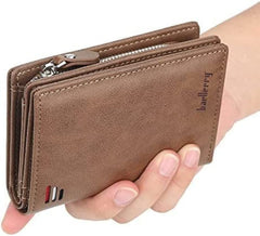 Baellerry short travel wallet Vintage mini bifold wallet zipper card holders coin purse leather wallet... (BROWN)