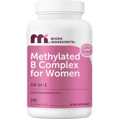 Micro Ingredients Methylated B Complex for Women, 240 Vegetarian Capsules | Activated B Vitamins with Methylfolate, Methyl B12, DIM & Inositol Complex | 14-in-1 Bioactive B Vitamin Formula