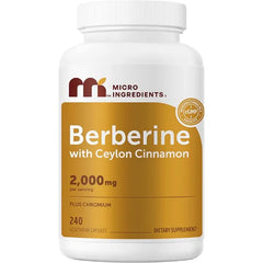 Micro Ingredients Berberine with Ceylon Cinnamon 2,000 mg Per Serving, 240 Vegetarian Capsules | Berberine Supplement with Chromium Picolinate & Ceylon Cinnamon | Non-GMO