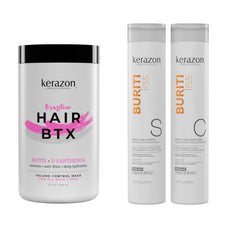Kerazon Professional Brazilian Hair BTX Treatment For All Hair Types + Sulfate Free and Sodium Free Shampoo & Conditioner KIT