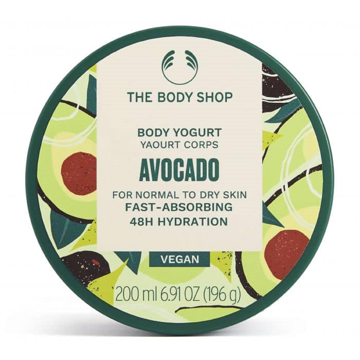 The Body Shop Avocado Body Yogurt For Normal To Dry Skin 48H Fast Absorbing Moisture Vegan 200 Ml