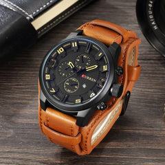 CURREN Leather Analogue - Digital Men's Watch (Khaki Colored Strap)