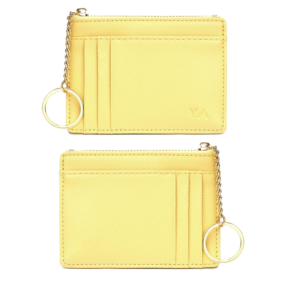 Valentoria slim rfid blocking card holder small pocket wallet keychian zipper coin purse minimalist leather cash & coin & cards case for women men, yellow, s, rfid wallet, 801, T801