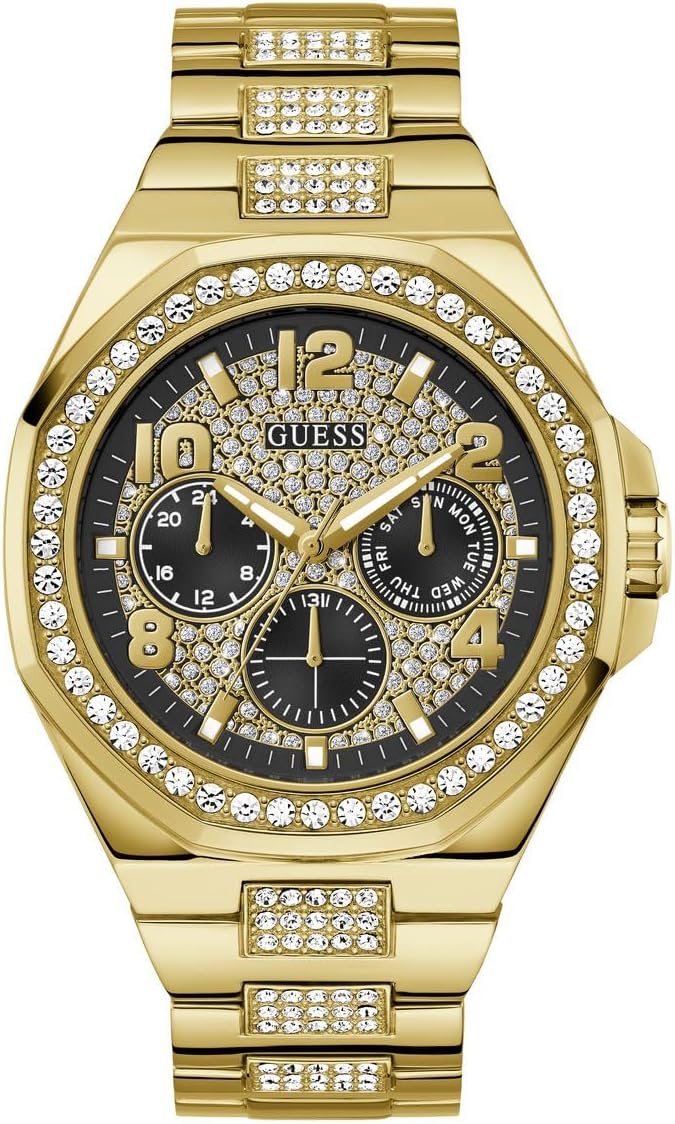 Guess Empire Multi-Function Analog Watch for Men, 46 mm Case Width, Gold Tone/Black