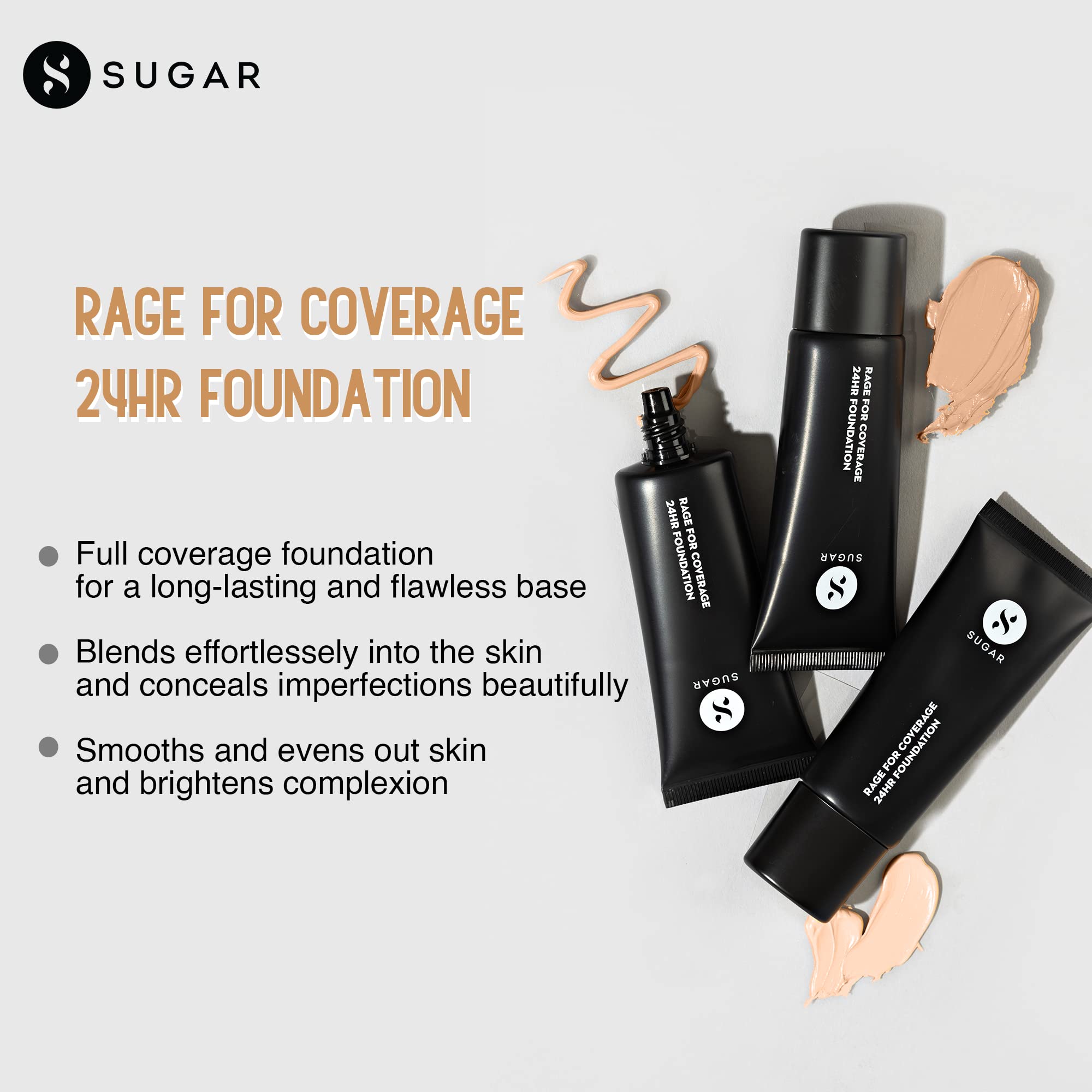 SUGAR Cosmetics Rage Luminous Matte Finish Full Coverage, Ultra Creamy 24Hr Long lasting Foundation Cream (55 Americano | Medium Deep, Warm Undertone - 25 ml)