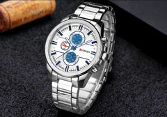 CURREN Original Men's Sports Waterproof Stainless steel band quartz Wrist Watch 8274 - silver