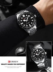 CURREN-Quartz Wrist Watches for Men, Round Luminous Hand, Stainless Steel Strap, Casual Business Watch, New Watches for Men, 8450 - SILVER BLACK
