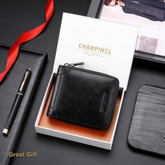 CHANPINCL Mens Genuine Leather Zipper Wallet RFID Secure Large Capacity Double Fold Multi-card Leather Wallets for Men and coin purse, Vegetable tanned leather black, One size, Classic