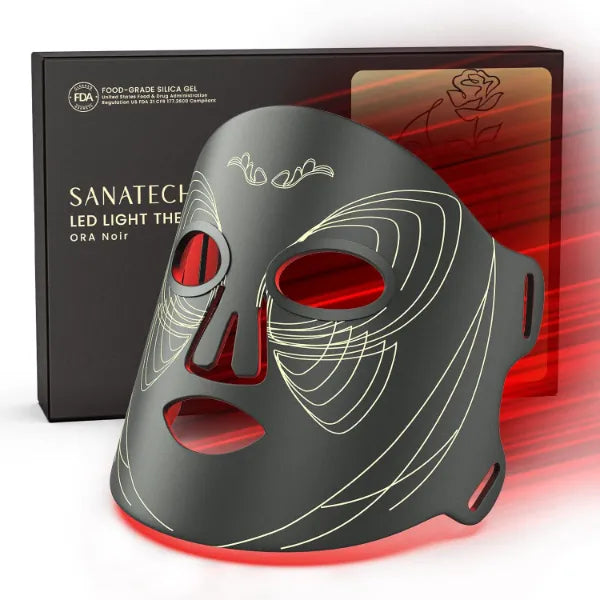 SanaTech LED Light Therapy Mask for Face, 4 Modes LED Face Mask Light Therapy with 850nm Near-Infrared, 400 LEDs, Rechargeable, Portable Anti-Aging Device - BB Black