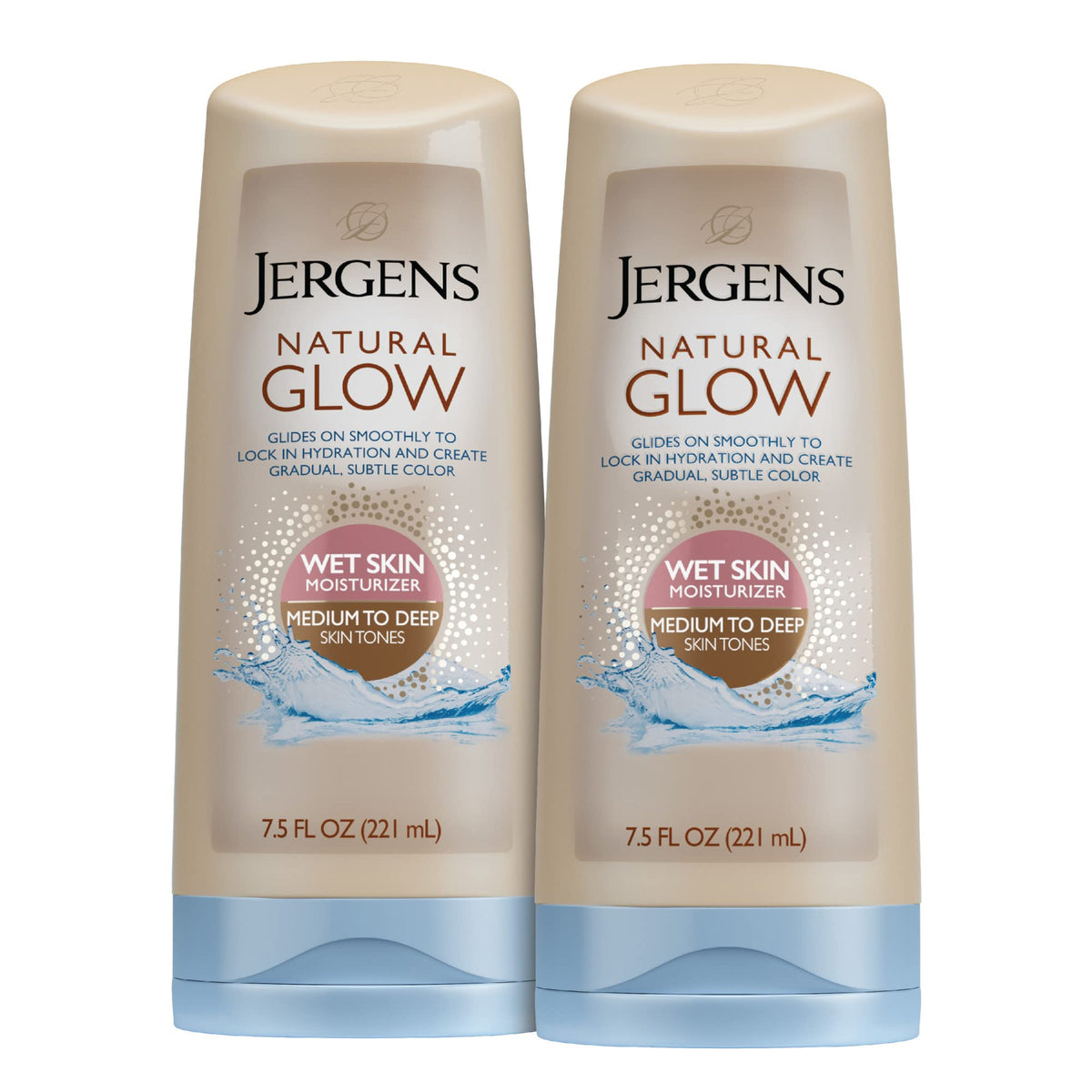 Jergens Natural Glow In-Shower Lotion, Self-Tanner for Medium to Deep Skin Tones, Wet Skin Lotion, Sunless Tanning Lotion Locks in Moisture for a Gradual, Flawless Tan, 7.5