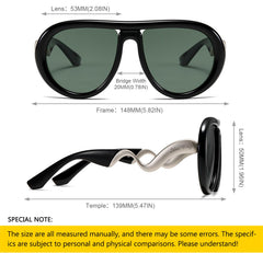 Oversized Trendy Polarized Pilot Sunglasses for Women Men Retro Oval Flat Top Frame Curved Metal Designer Eyewear