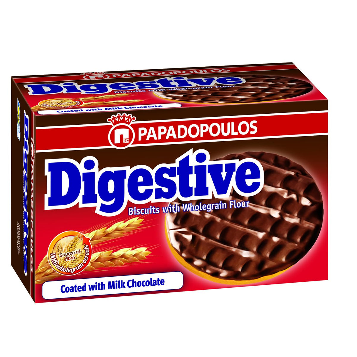 Papadopoulos Digestive Biscuits With Wholegrain Flour, Milk Chocolate - 200g