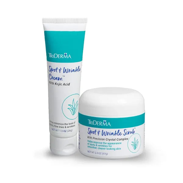TriDerma Exfoliating & Brightening Duo, Spot and Wrinkle Cream, 1oz & Scrub, 2oz- Smooths Texture & Boosts Radiance