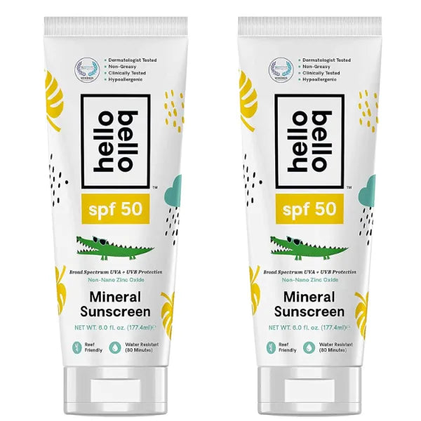 Hello Bello Mineral Sunscreen Lotion SPF 30 (2 Pack) – Zinc Oxide, Broad Spectrum UVA/UVB Protection, Water Resistant, Hypoallergenic, 3 fl oz
