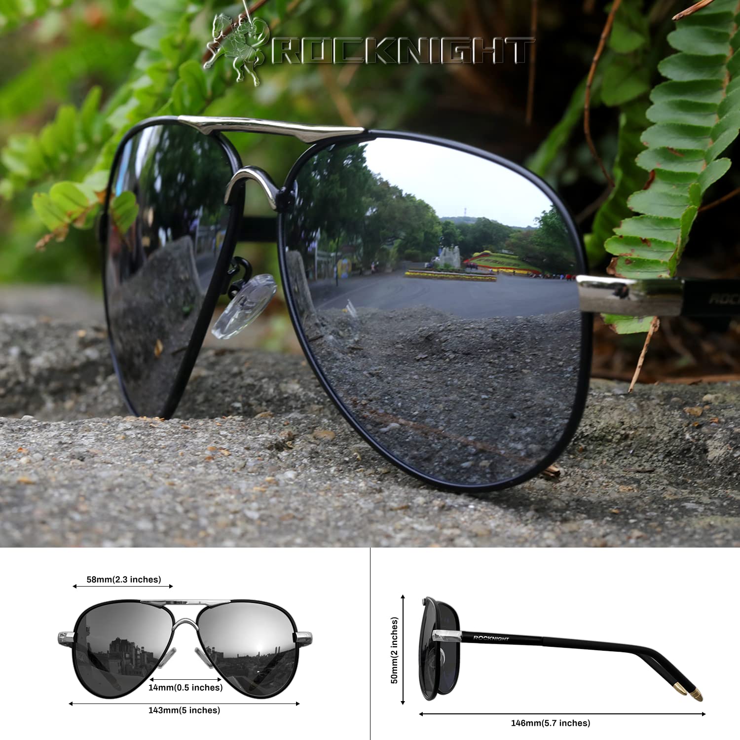 ROCKNIGHT Polarized Aviator Sunglasses for Men Women Metal Flat Top Sunglasses lightweight Driving UV400 Outdoor 58mm