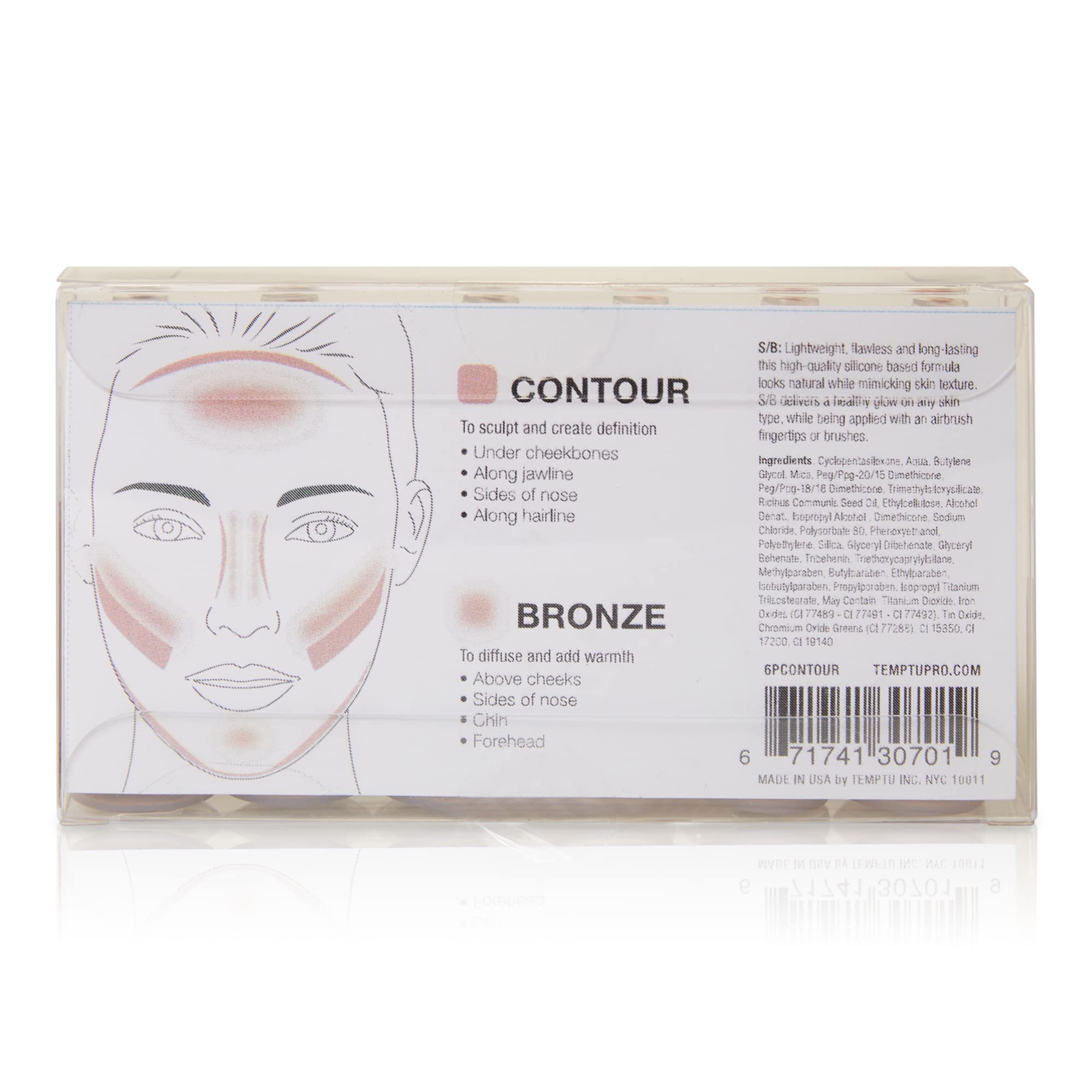 TEMPTU S/B Silicone-Based Contour & Bronze Starter Set For Sculpting, Contouring & Adding Dimension To The Face | Includes 6 Shades, 1 Count (Pack of 1)