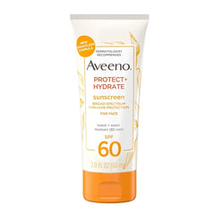 Aveeno Protect + Hydrate Face Sunscreen, SPF 60 Broad Spectrum, for Sensitive Skin, Travel Size, Water Resistant (80 minutes), Paraben, Oxybenzone & Oil Free, 2 fl oz