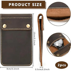 Watch Travel Case, 2pcs Genuine Leather Watch Pouch, Watch Case & Bag For Travelling Portable Travel Watch Cases Watch Durable Travel Pouch Case, Dark Brown