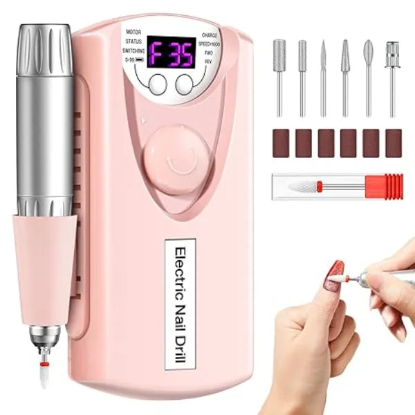 Glamonade Electric Nail Drill Machine Professional 35000 RPM E File Kit for Acrylic Gel Polish Removal Portable Manicure with Bit Home Salon