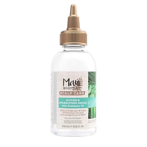 Maui Moisture Scalp Care Soothe & Strengthen Hair Serum with Rosemary Oil, Curly Hair Serum With Aloe Vera Helps Prevent Scalp Dryness & Strengthen Hair, Silicone Free, 3.3 fl. Oz