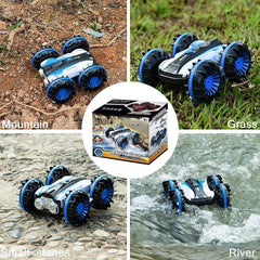 Flgoceys Remote Control Boat 1:18 Biger,Amphibious RC Car Truck Amphibious 4WD Boat Offroad Waterproof Stunt Vehicle Pool Beach Toys with Rotate 360 Electric Car