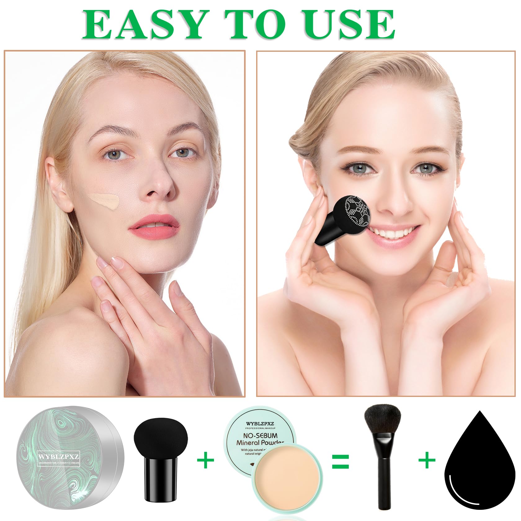 WYBLZPXZ Mushroom Head Air Cushion CC Cream BB Cream Cushion Foundation Set Moisturizing Full Coverage Foundation Concealer Lasting Foundation Makeup Even Skin Tone Makeup Base Primer（4 Pcs）