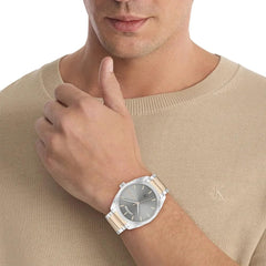CALVIN KLEIN MEN'S COOL GREY DIAL TWO TONE STAINLESS STEEL BRACELET WATCH - 25200449
