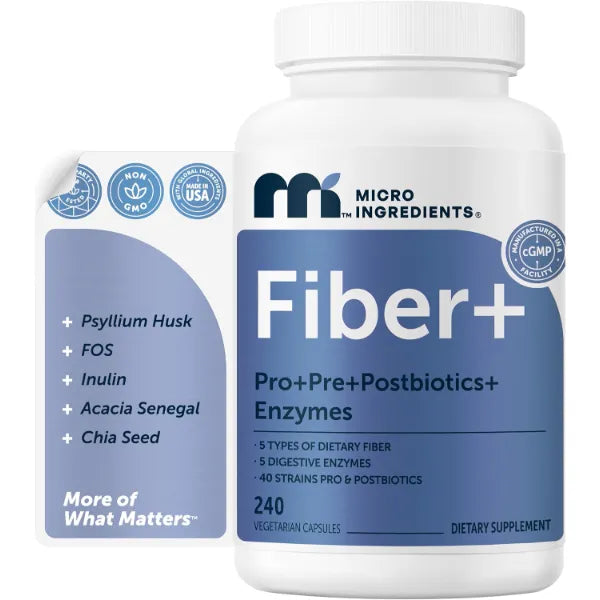 Micro Ingredients Psyllium Husk Fiber Capsules 5-in-1, 240 Vegetarian Capsules | Soluble Fiber Supplement for Digestive Support* | Probiotics, Prebiotics, Postbiotics & Digestive Enzymes | Non-GMO