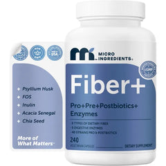 Micro Ingredients Psyllium Husk Fiber Capsules 5-in-1, 240 Vegetarian Capsules | Soluble Fiber Supplement for Digestive Support* | Probiotics, Prebiotics, Postbiotics & Digestive Enzymes | Non-GMO