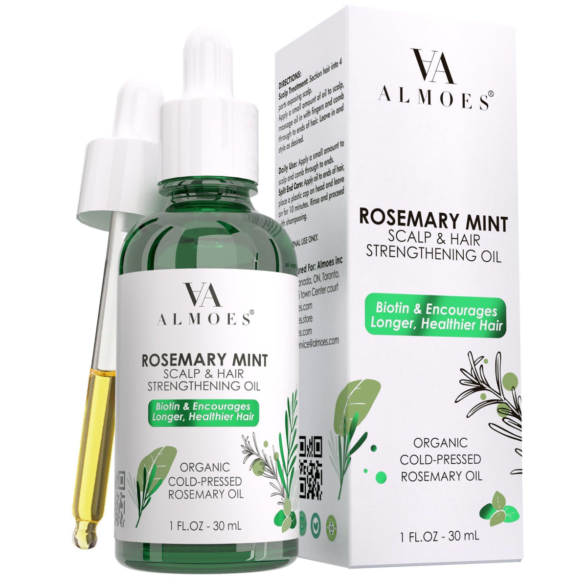 ALMOES ROSEMARY ORGANIC WITH MINT,BIOTIN, VIT E, A,D,Scalp & Hair Strengthening Oil