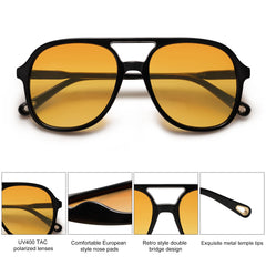 SOJOS Retro Vintage Polarized Sunglasses Double Bridge Brow Bar Square Aviators SJ2174