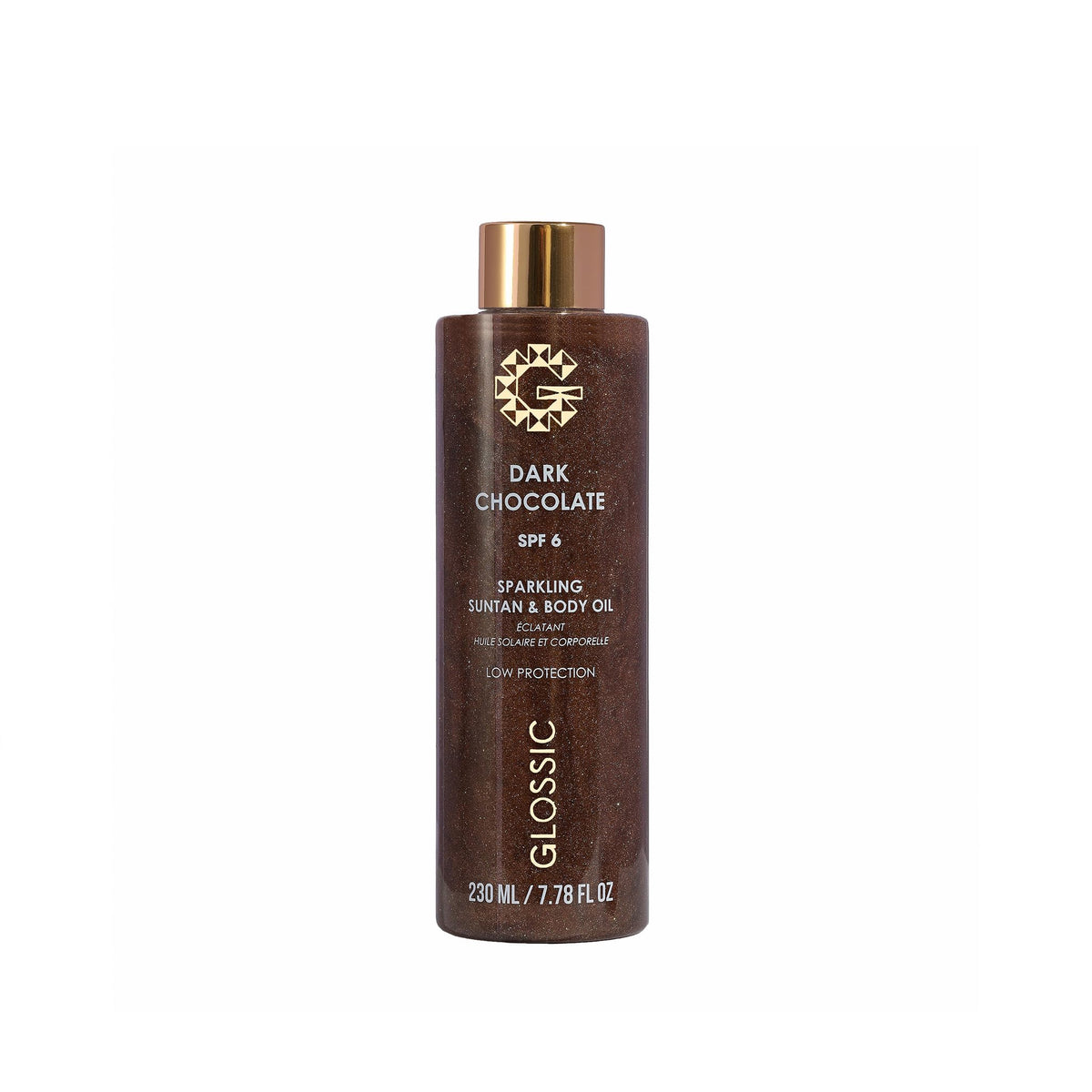 Glossic Sparkling Suntan & Body Oil, Vegan Formula, Natural Oils, SPF 6 230ml (Dark Chocolate)